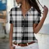 Elegant Checkered Printed Shirt Women's Short Sleeved Top Summer Casual Loose Shirt