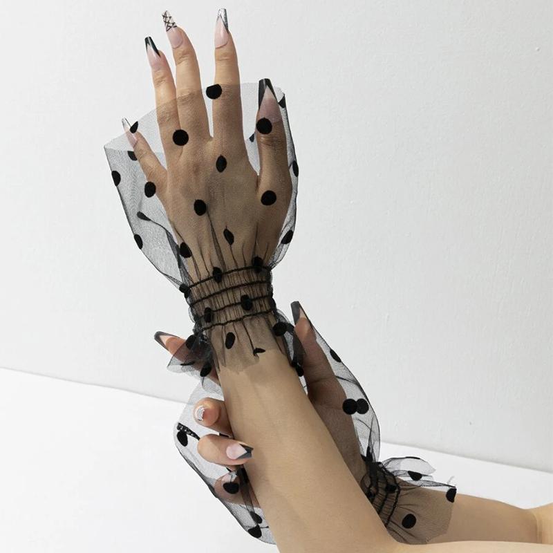 Elegant Detachable Mesh Wrist Cuffs Bracelets Decorative Elastic False Flared Sleeves Sweet Hand Accessories