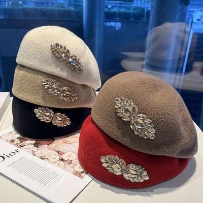 Women's Hat Fall and Winterretro Flower Beret Female Elegant Peaked Cap Fashion Painter Hat