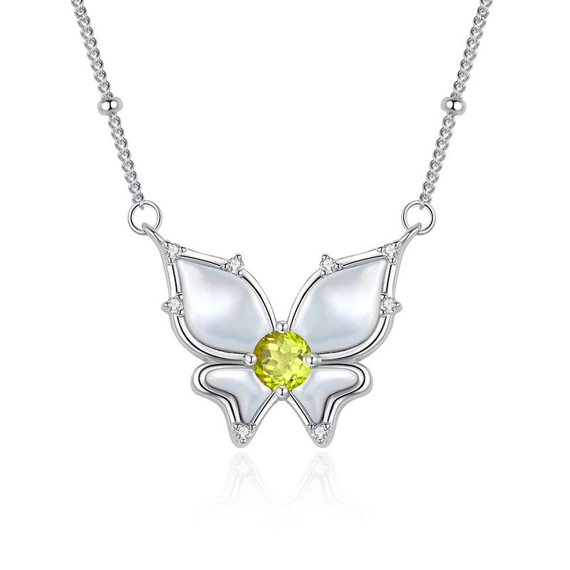 S925 Sterling Silver Butterfly Necklace, Inlaid Natural Crystal, Multi-color Optional, Elegant Clavicle Chain Jewelry for Women, Gift for Girlfriend