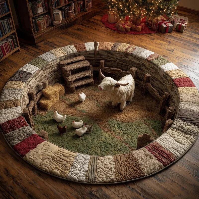 Multicolor 3D Digital Printed Quilted Round Carpet Living Room Bedroom