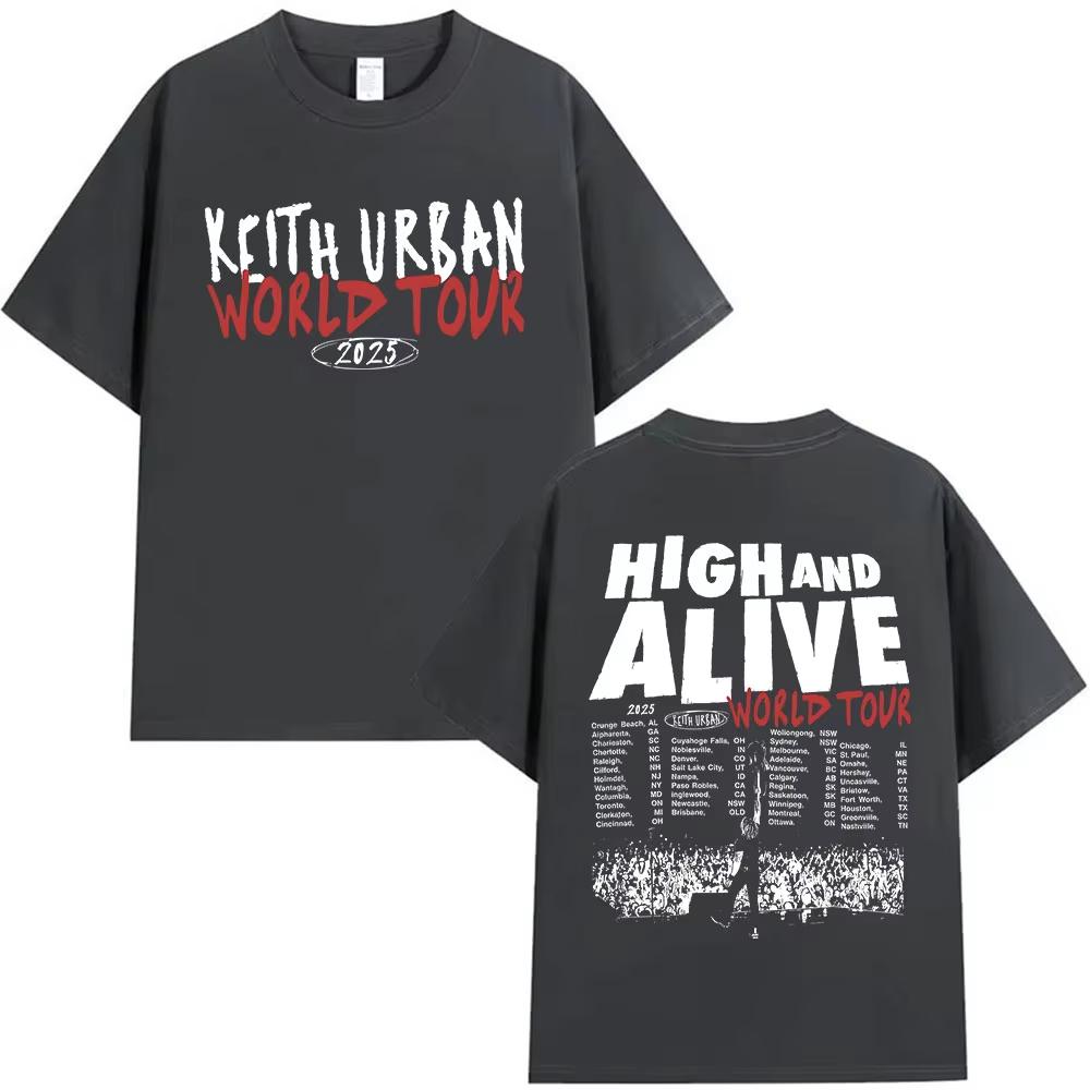 Keith Urban High and Alive World Tour 2025 T Shirt Men's Clothing Hip Hop Short Sleeve T-shirt Vintage Oversized Cotton T-shirts