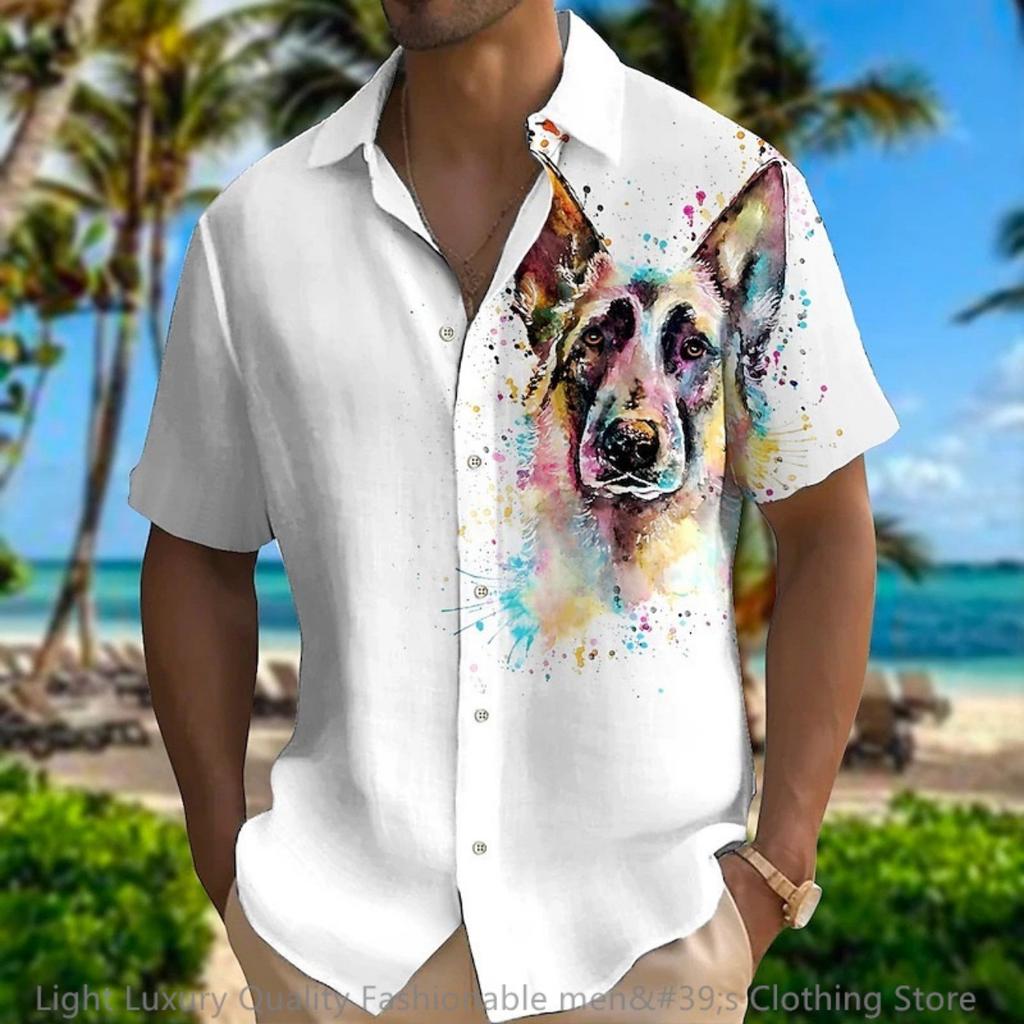 men's shirt short-sleeved shirt 3D printed animal pattern short-sleeved clothing super large