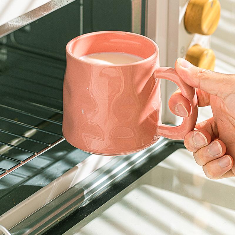 350ml Household Solid Ceramic Cup New Handle Cream Wind Office Coffee Cups High Aesthetic Underglaze Colour Green Creative Mug