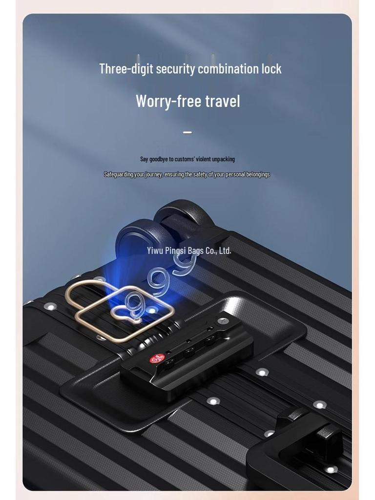 Ping Travel Suitcase: Large Capacity 28-Inch Leather Trolley with Lock for Men and Women, Compact Carry-on for Students.