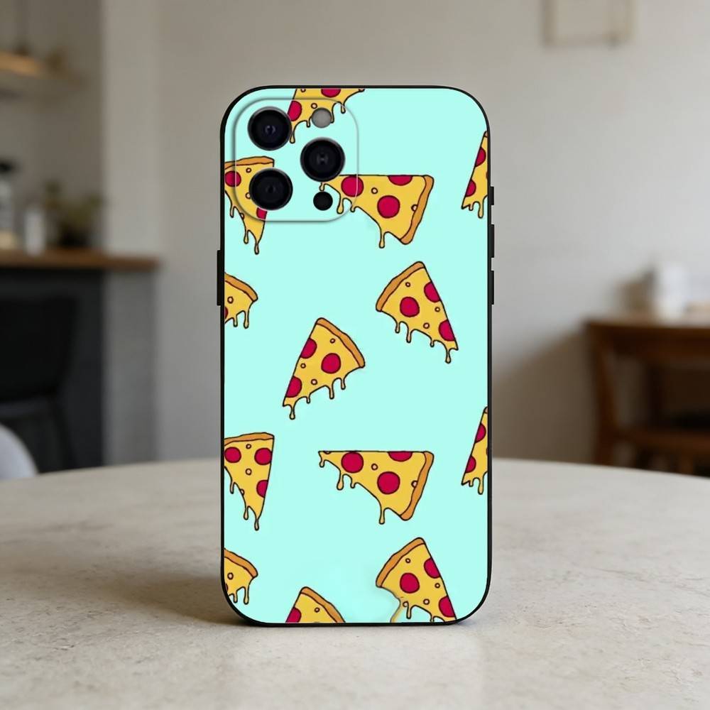 delicious cartoon pizza Phone Case For iPhone 17,16,15,14,13,12,11 Plus,Pro Max,SE4Soft Silicone Black Cover
