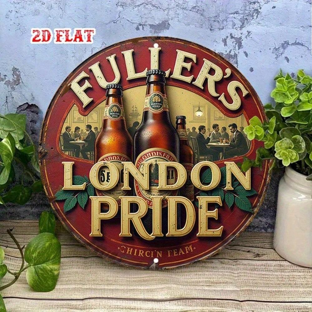 Retro Round London Pub Tin Sign 8x8 Inch Metal Wall Art Decor for Bar Kitchen Living Room