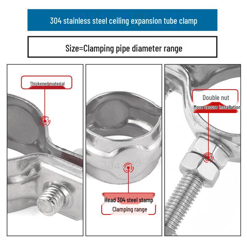 304 Stainless Steel Pipe Clamp Hanger for Gas and PVC Drain Pipes, Ceiling Support Buckle