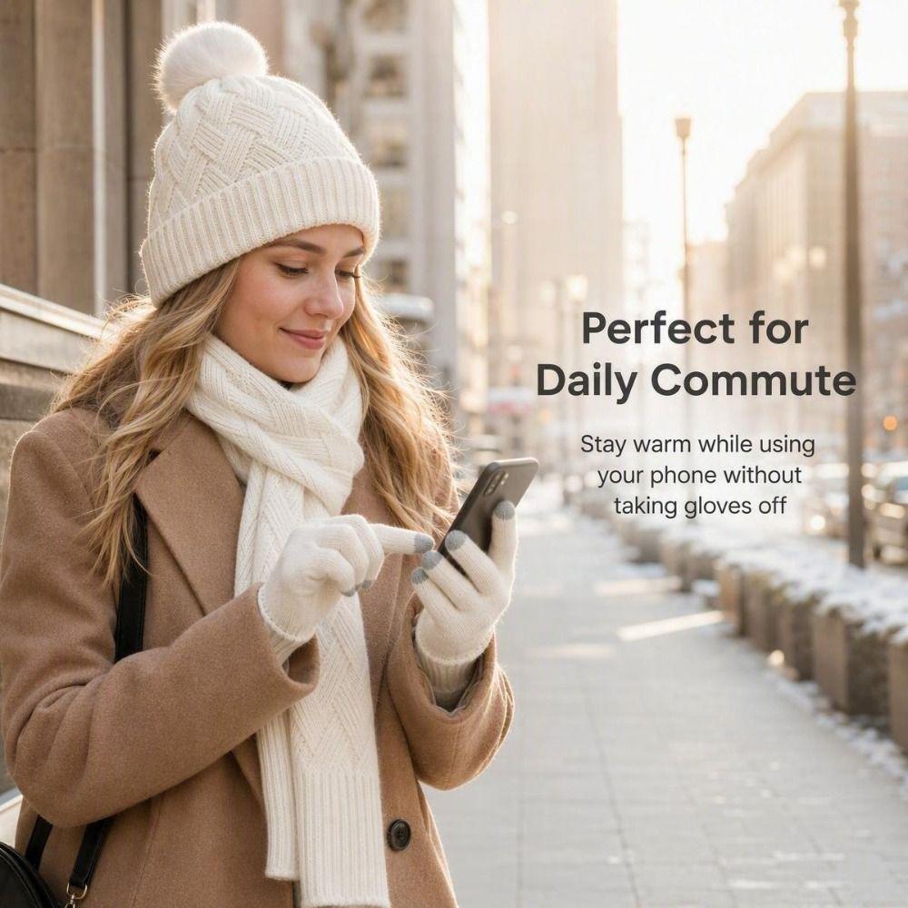 3Pcs/Set Warm Winter Hat Scarf Gloves Set Knitted Scarf Neck Warmer Suit Touchscreen Gloves  Unisex