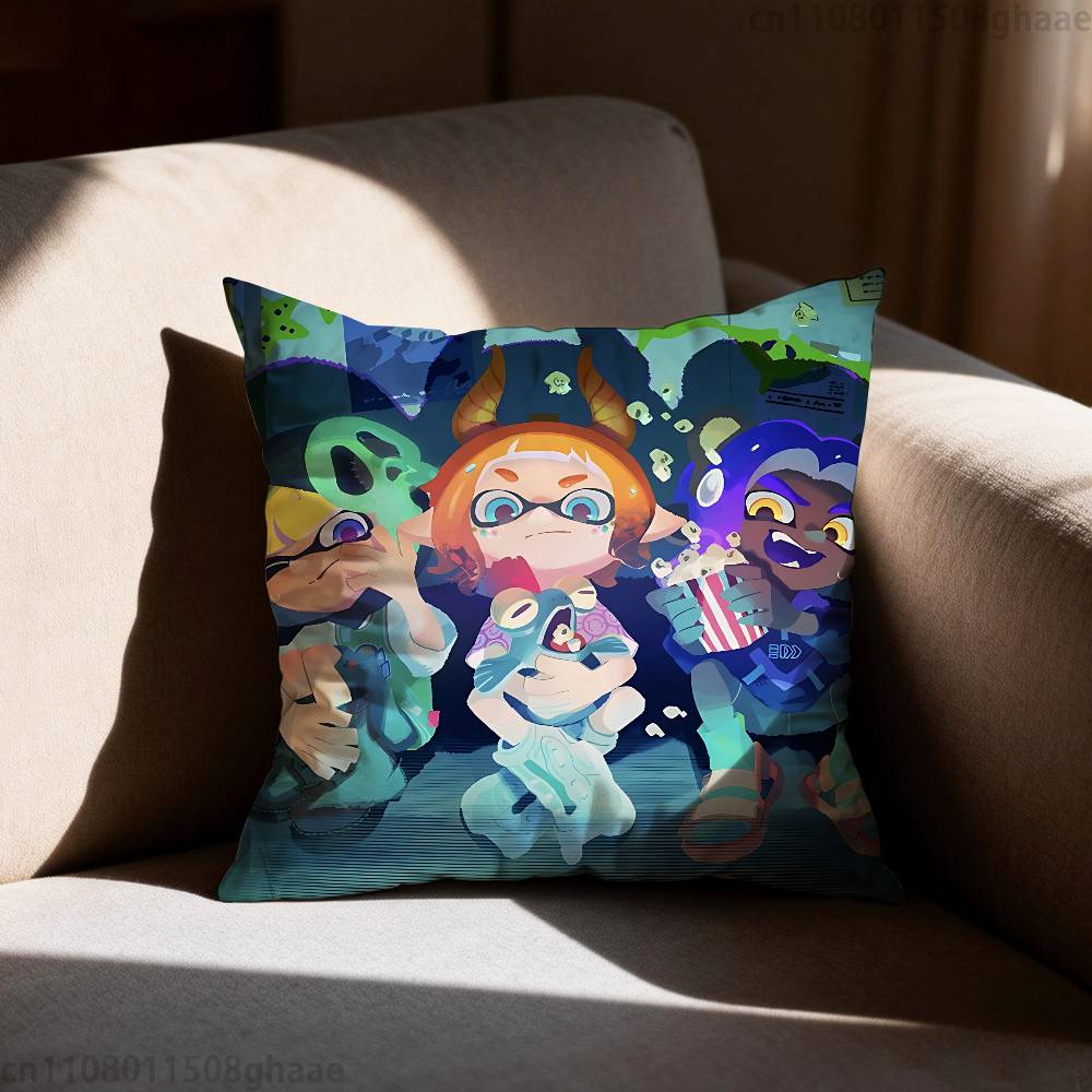 Splatoon Anime Pillow Case Antidustmite Pillowcase Invisible zipper silky short plush Sofa cushion cover