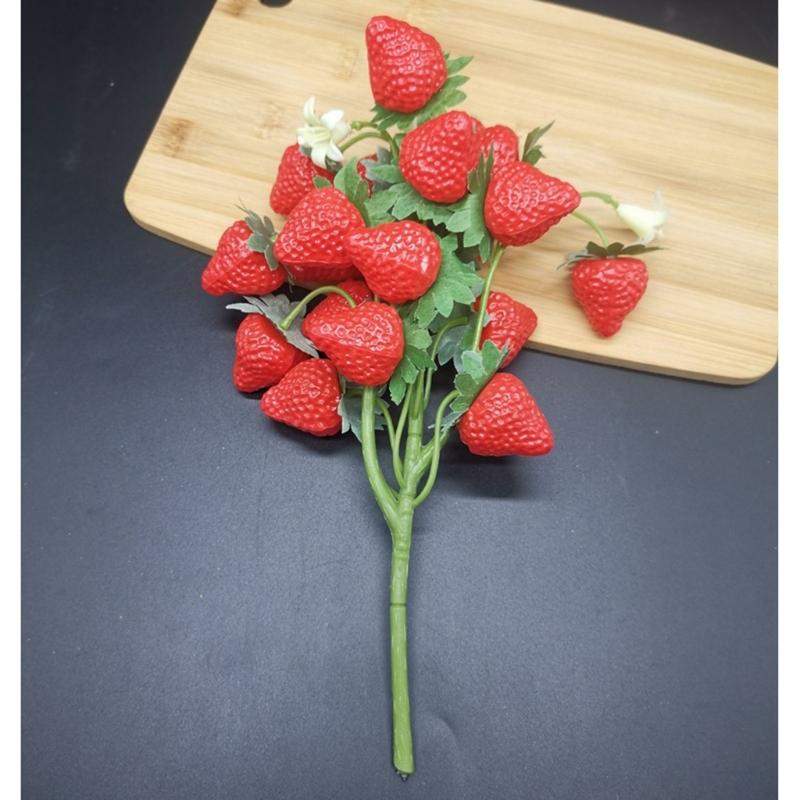 Sztuczna łodyga truskawki Plastikowy owoc Ekspozycja DIY Materiały rzemieślnicze Na wydarzenie festiwalowe Sezonowe dekoracje do domu biura
