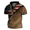 Men's Vintage Outdoor Hiking Short Sleeve Printed T-Shirt Breathable Button V Neck Short Sleeve Top