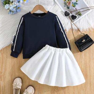Girls Spring and Autumn Casual Fashion Style Solid Color Long Sleeve Top + Solid Color Short Skirt