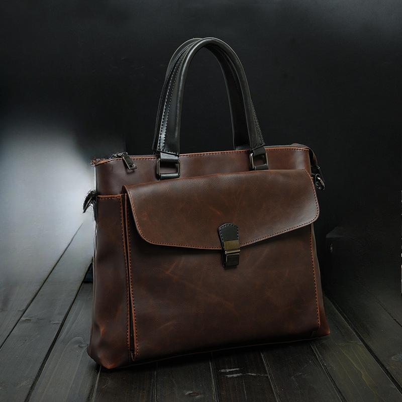 Men's Bags Handbags Horizontal Crazy Horse Leather Briefcases Men's Business Trips British and Korean Shoulder Bags Crossbody Bags