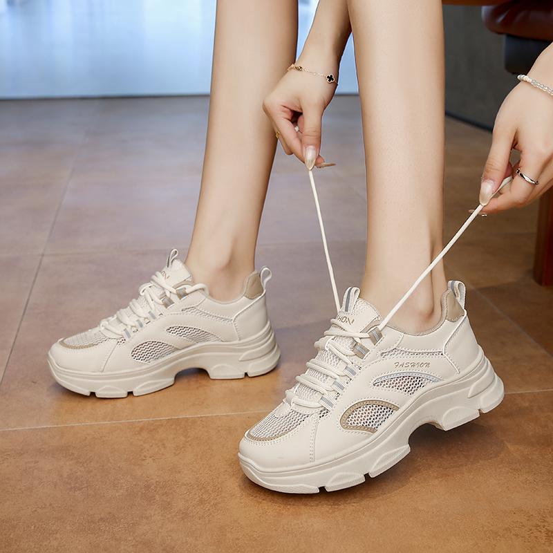 Fashion CRLAYDK Women's Chunky Sneakers Summer Mesh Walking Shoes Fashion Casual Sports Platform Ladies Lace Up Anti Slip Tennis