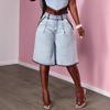 Damen High Waist Weite Beine Jeansshorts Lockerer Sitz Lolita Stil Bermuda Shorts 2026 Frühling Vintage Gewaschen Knopf Lässige Jeansunterteile