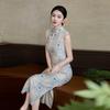 Plaid Sleeveless National Style New Chinese Daily Suzhou Long Cheongsam Improved Young 1011 New Women's High Sense