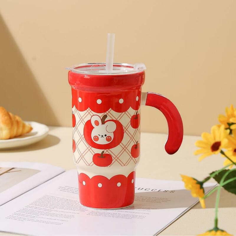 

OLOEY 550ML Ceramic Straw Mug with Strap
