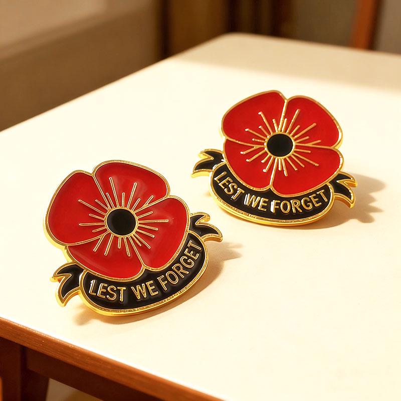 British Commemorative Red Poppy Flower Brooch Badge