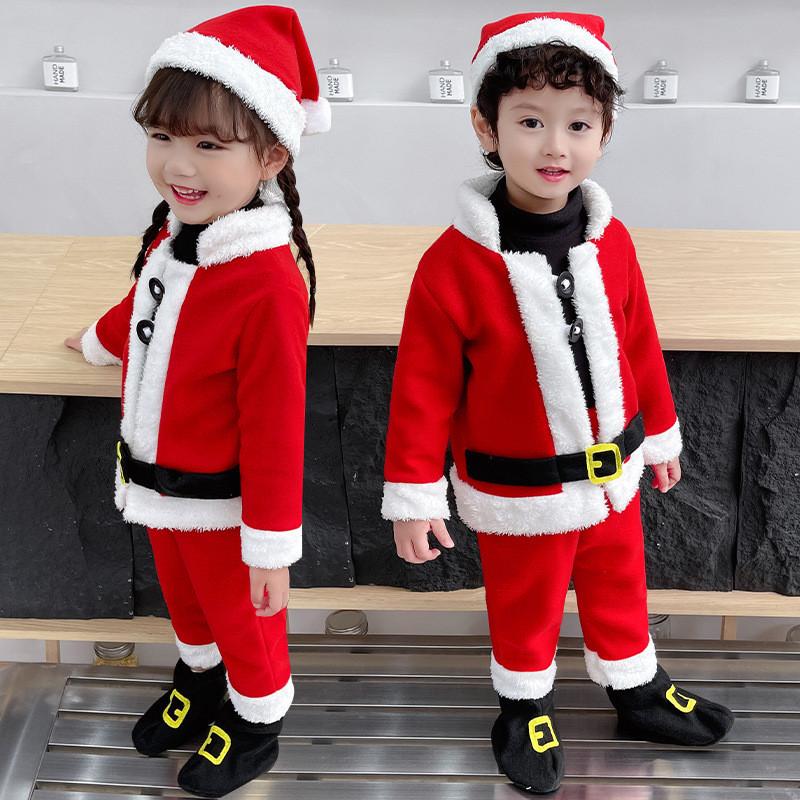 Kids Boys Girls Santa Claus Xmas Top Pants Hat Sets Children Christmas New Year Cosplay Costumes Kindergarten Performance Role Play Outfit