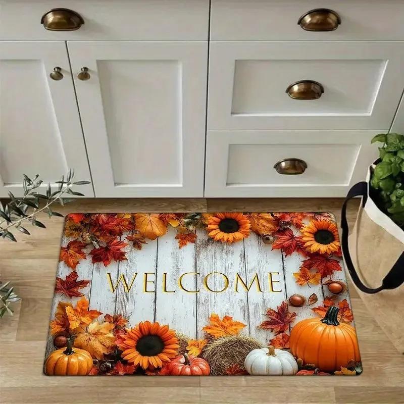 Vintage Maple Pattern Printed Door Mat Rug for Entrance Hall Autumn Carpets for Bedroom Bathroom Entryway Rug Home Decoration