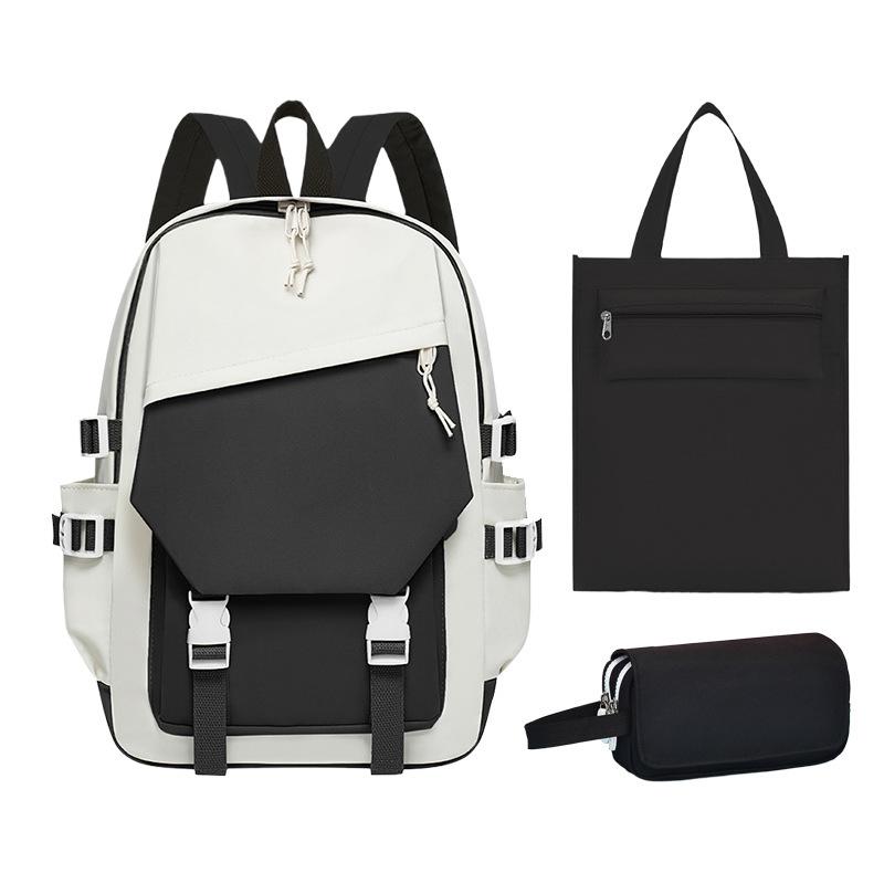 School Bag, Primary School Student Pencil Case, Zipper Tutoring Bag, Three-piece Set, Large Capacity.
