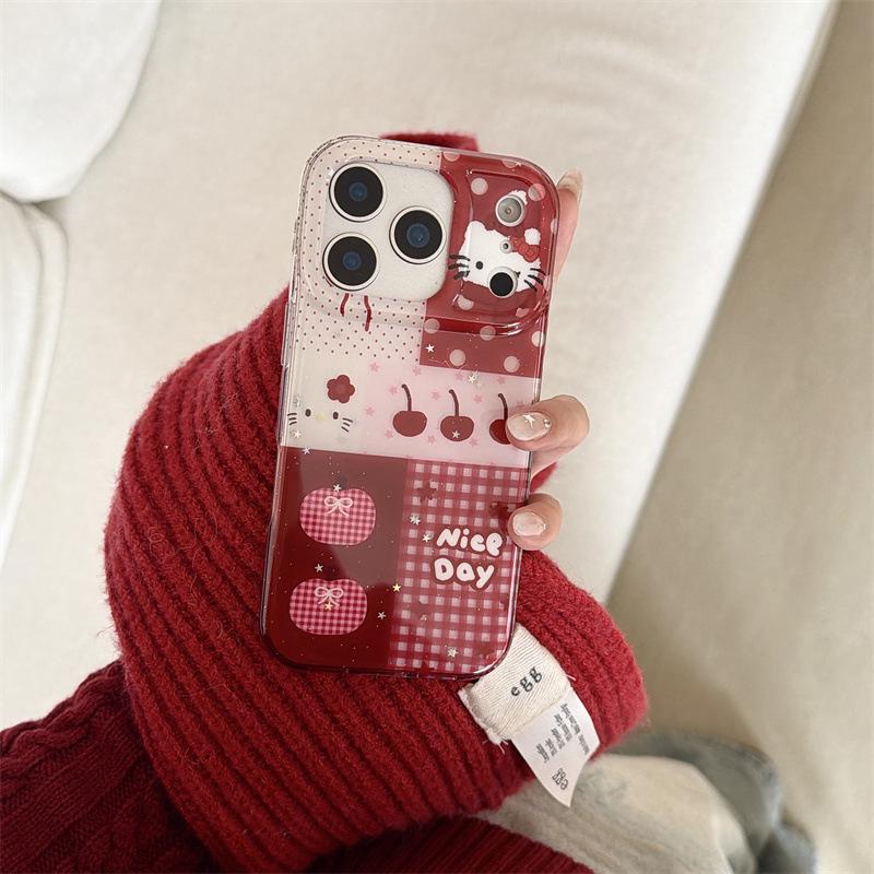 Sweet Red Plaid Apple Cherry Phone Case for iPhone 17, 16 Pro Max, 15, 14 iPhone 16