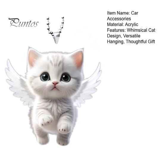 Angel Cat Pendant Rearview Mirror Ornament Car Decoration Cute White Kitten Pendant with Lanyard Whimsical Charm