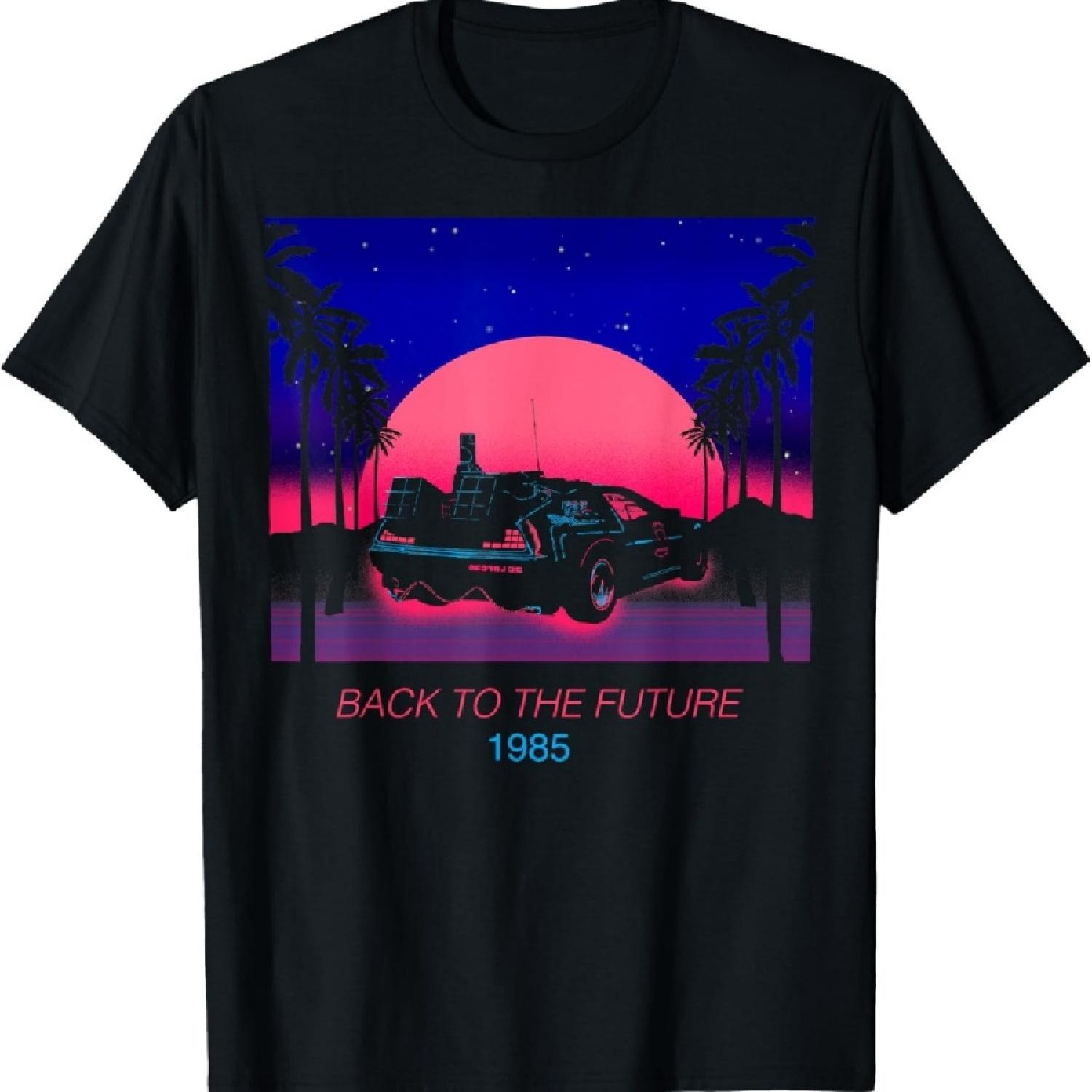 

Назад в будущее 1985 Неоновая футболка с Делорианом на закате XXXXXL чёрный