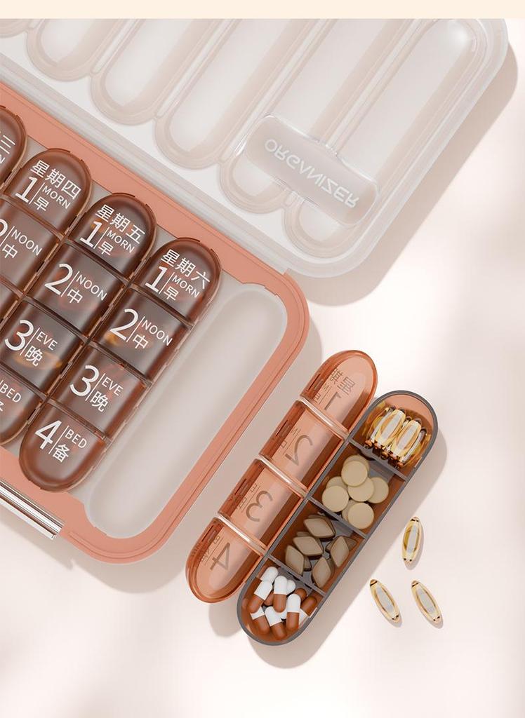 Weekly Portable Pill Organizer and Dispenser with Large-Capacity Pill Splitter