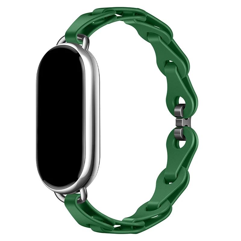 Rubber Strap for Xiaomi Mi Band 8 Stainless Steel Buckle Bracelet for Miband 8 NFC Fashion Lady Style Replacement Silicone Band