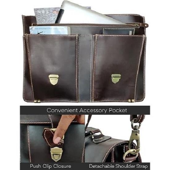Handmade Leather Shoulder Briefcase Messenger Bag Mens 16 Inch Laptop Satchel