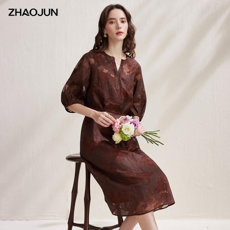Zhaojun New Chinese Style Cut-out Silk Gauze Half-Sleeve Midi Dress