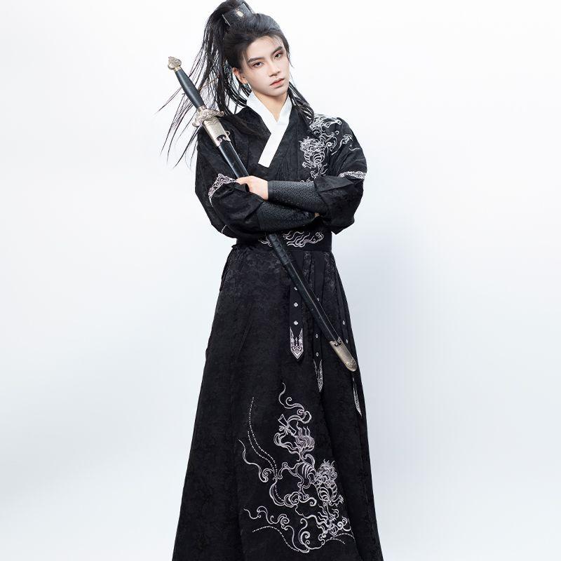 Chinese Ming Dynasty Style Straight-neck Shirt Suit Hanfu For Men