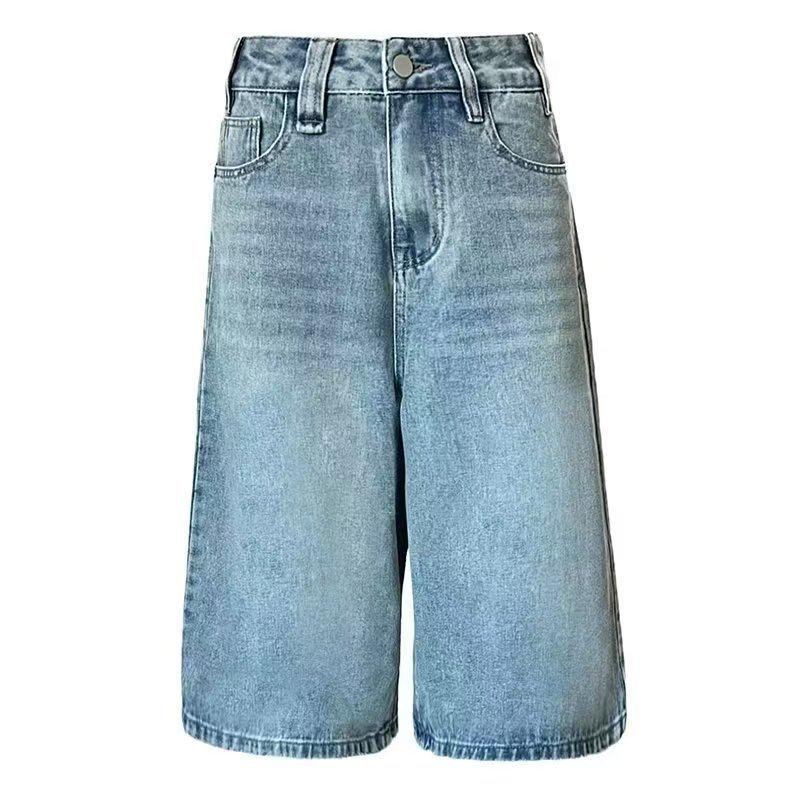 

Женские джинсы с высокой посадкой, светло-голубые, с широкими штанинами - Летние, облегающие, в стиле петит 5XL светло-синий