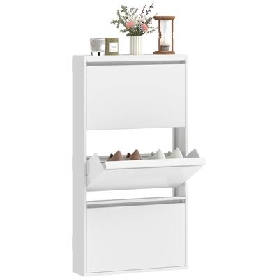 Metal Shoe Cabinet with 3 Flip-Down Compartments, Slim Shoe Cabinet, Wall-Mounted, for 6 Pairs of Shoes, White