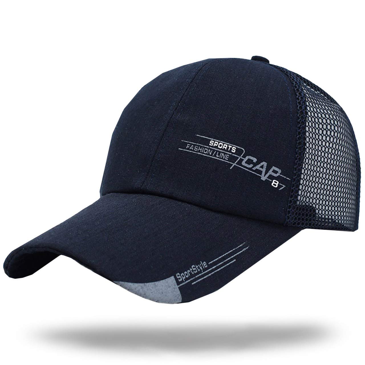 

WHITE FANG Hat Mesh Sports Cap Long Brim Wide Brim Logo Golf Running CA212 Men s (01 Navy)