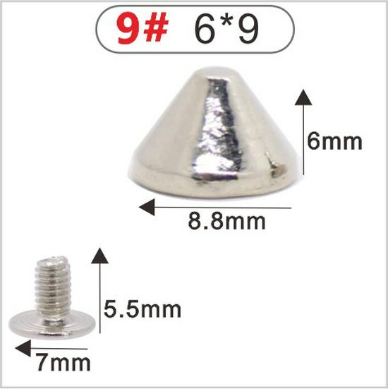 Punk Spike Alloy Bullet Rivet Horn Cone with Base Screw for Apparel, Bags, Shoes