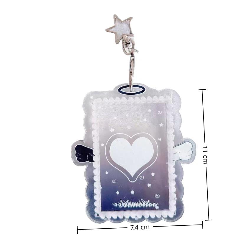 1Pcs Cute Acrylic Kpop Pocard Holder Angel Wing Design Star Keychain For Fans Po Collection Id Card Display Bag Pendant