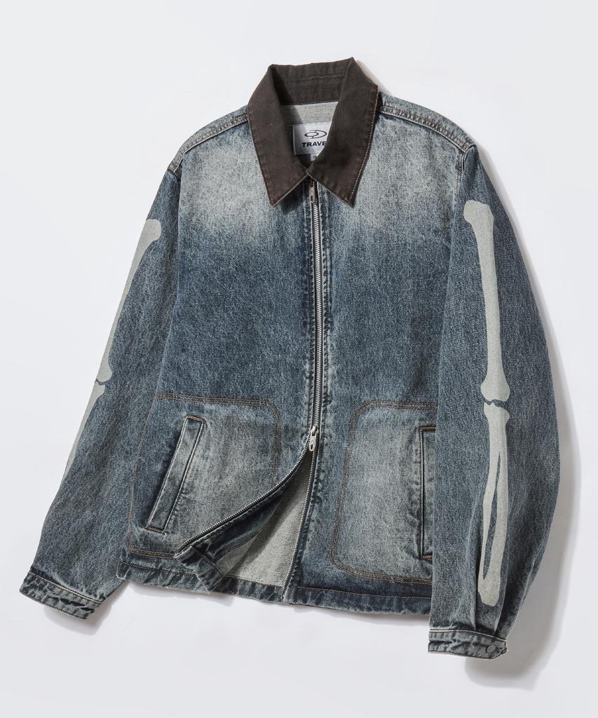 Travel Skeleton Denim Zip-Up Jacket Indigo Blue