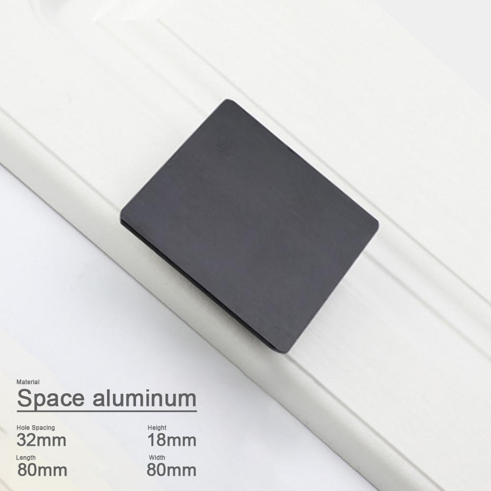 1pc Minimalist Square Handle Space Aluminum Pull Black Matte Silver Kitchen Bathroom Simple Modern Cabinet Drawer Wardrobe