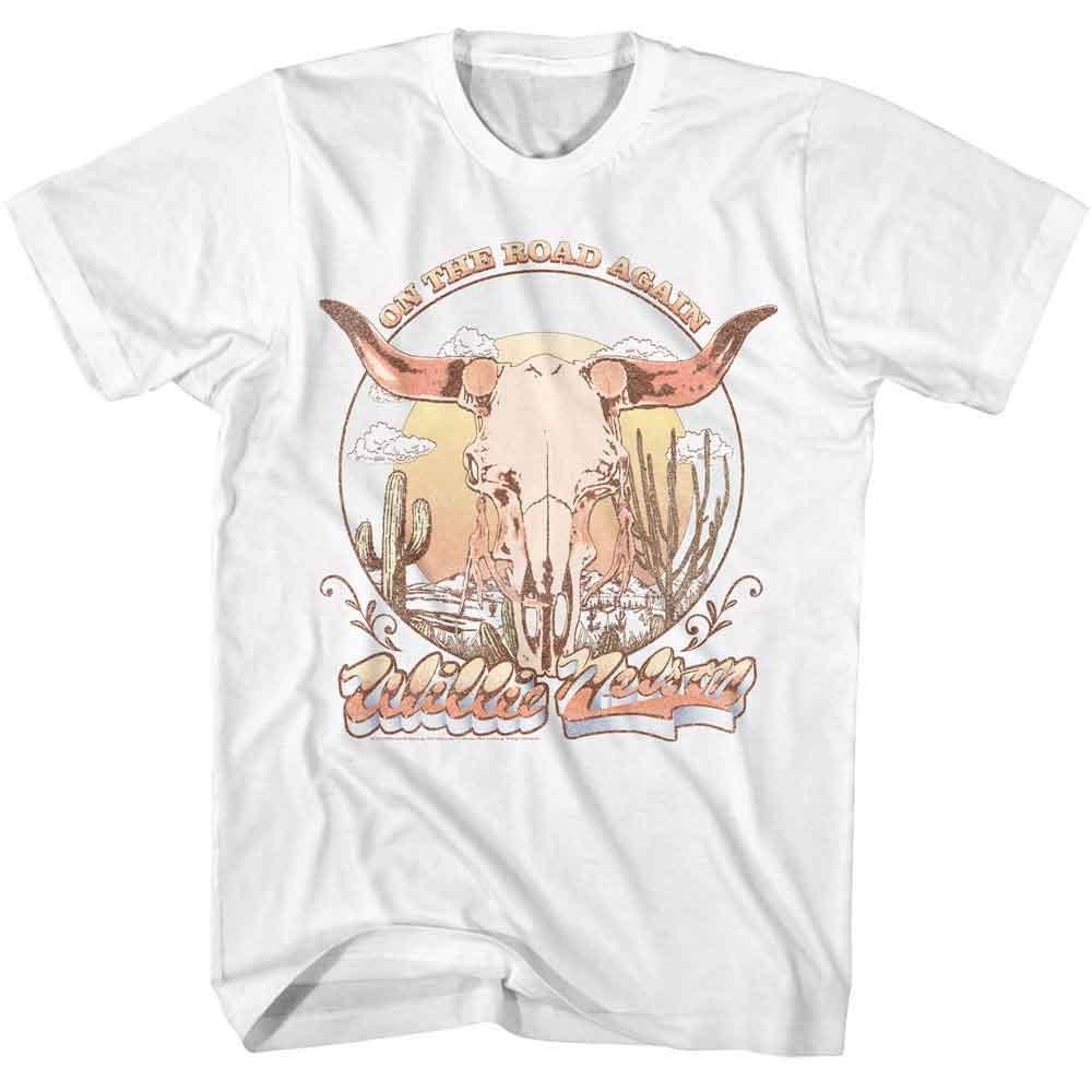 Willie Nelson Road Again Skull White Music T-shirt Tops Tees Men's Women's Unisex