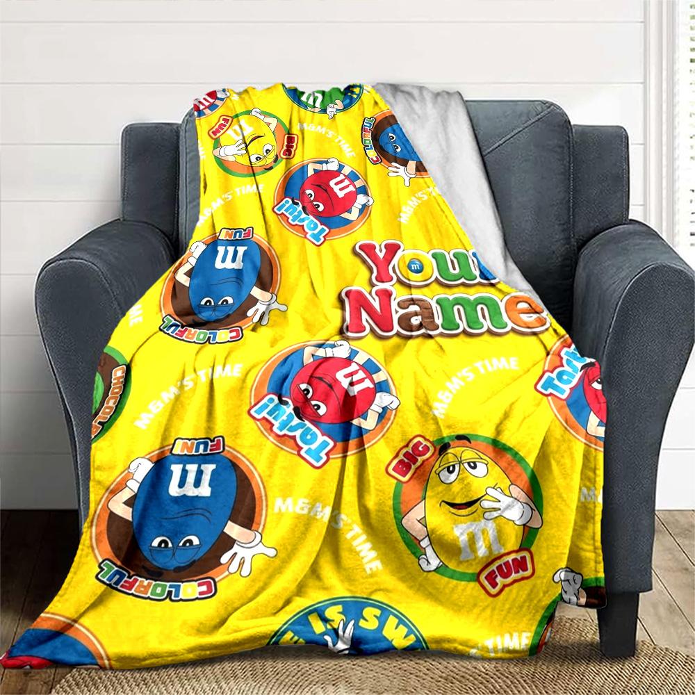 Name Custom Cute M&M Print Flannel Blanket High Quality Warm Comfortable Cover for All Seasons Perfect for Gifts Home Decor