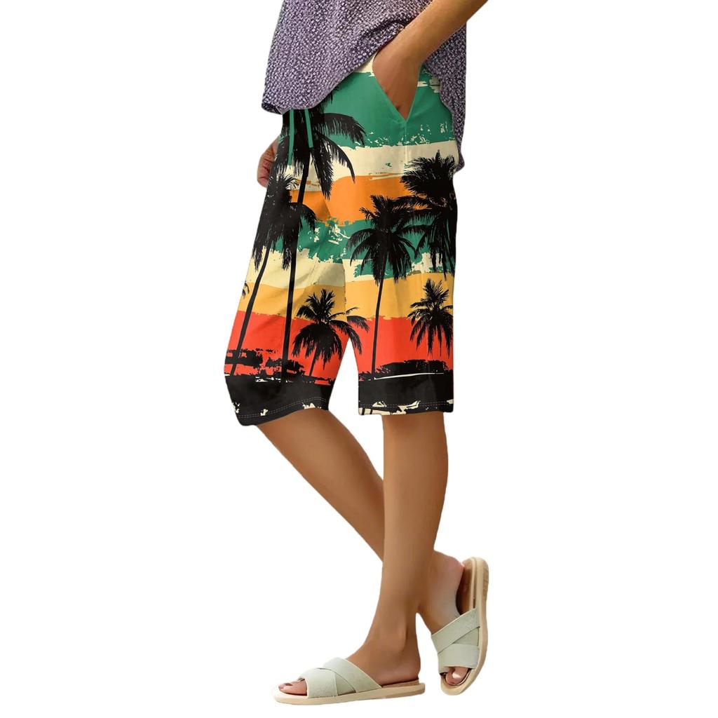 Women's Summer Elasticated Tie Waist Floral Cotton & Linen Loose Shorts