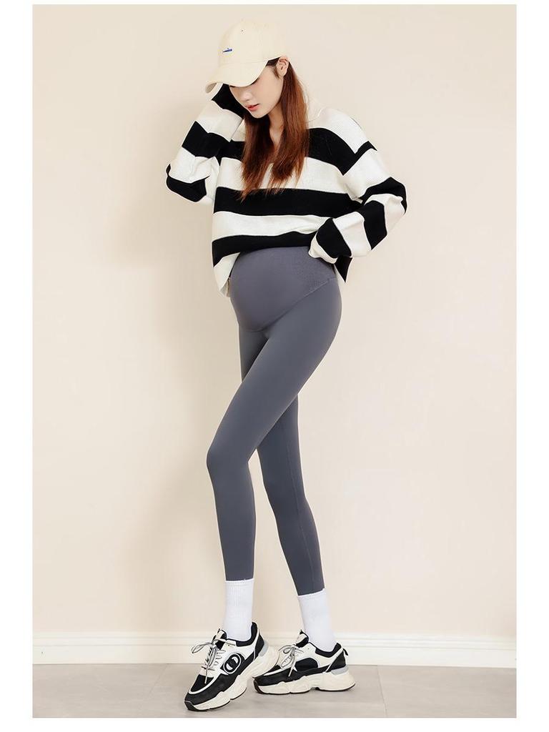 Maternityleggings i stora storlekar: Smalnande Höst/Vinter Byxor med Hajmage-stöd och Sammet