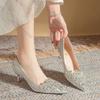 Fashion Comemore High Heel Women's Shoes Temperament Spring Autumn Crystal Silver Champagne Pointed Toe Pumps for Women Party Dress Shoe