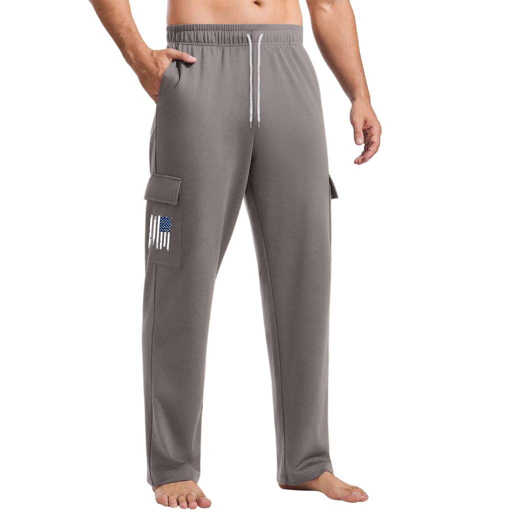 Men's Loose Casual Multi-pocket Work Pants, Youth Stretch Waist Drawstring Pants