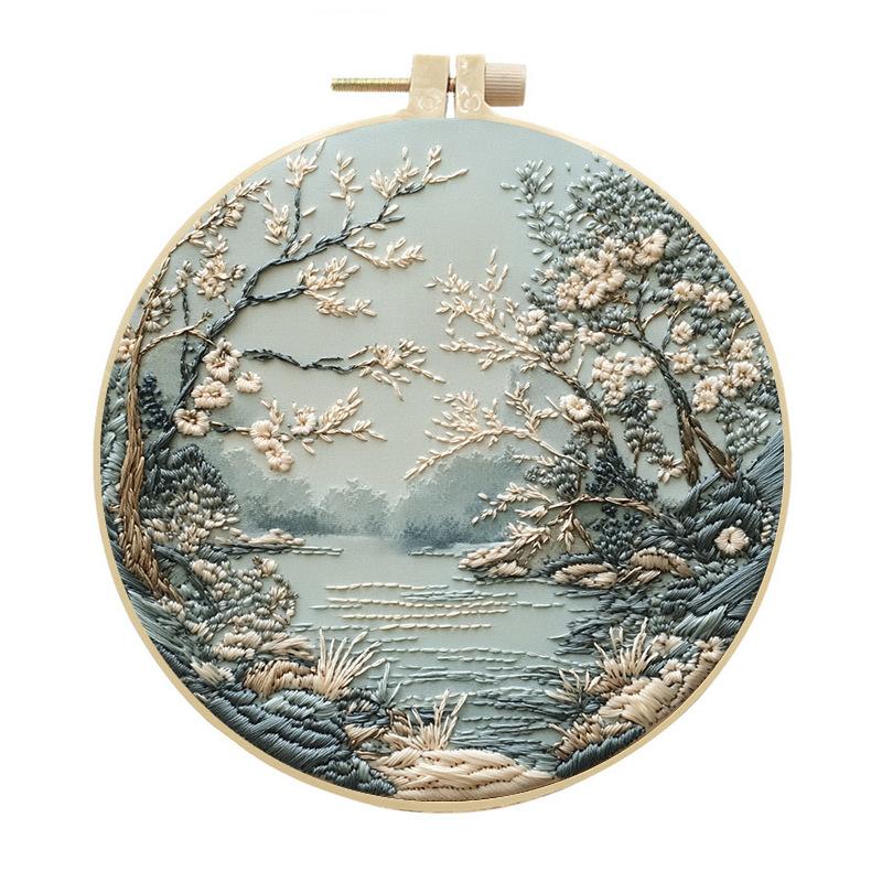 1pc Autumn/Winter Forest Landscape Embroidery DIY Fabric Craft Set with Tools