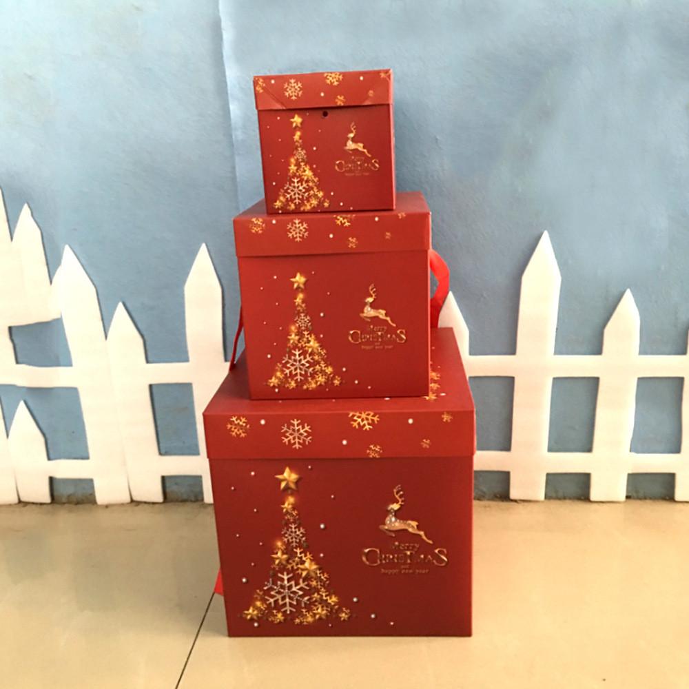 Cartoon Style Festive Christmas Gift Boxes Set Of Three For Holiday Decor Gifts And