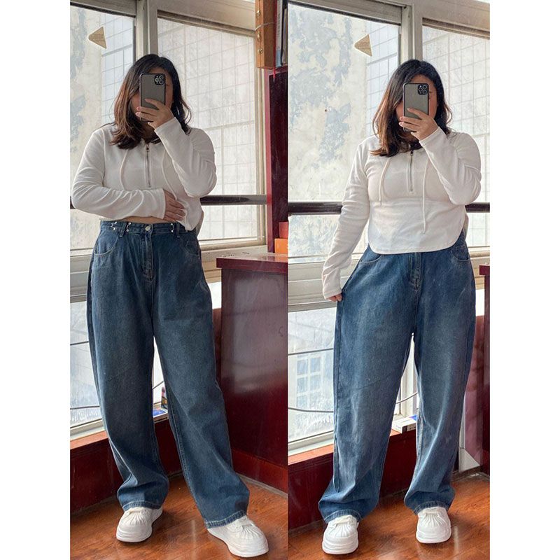 

Fall Fashion Plus Size Ladies Wide-Leg Pants Oversize Women s Clothing Blue 2XL